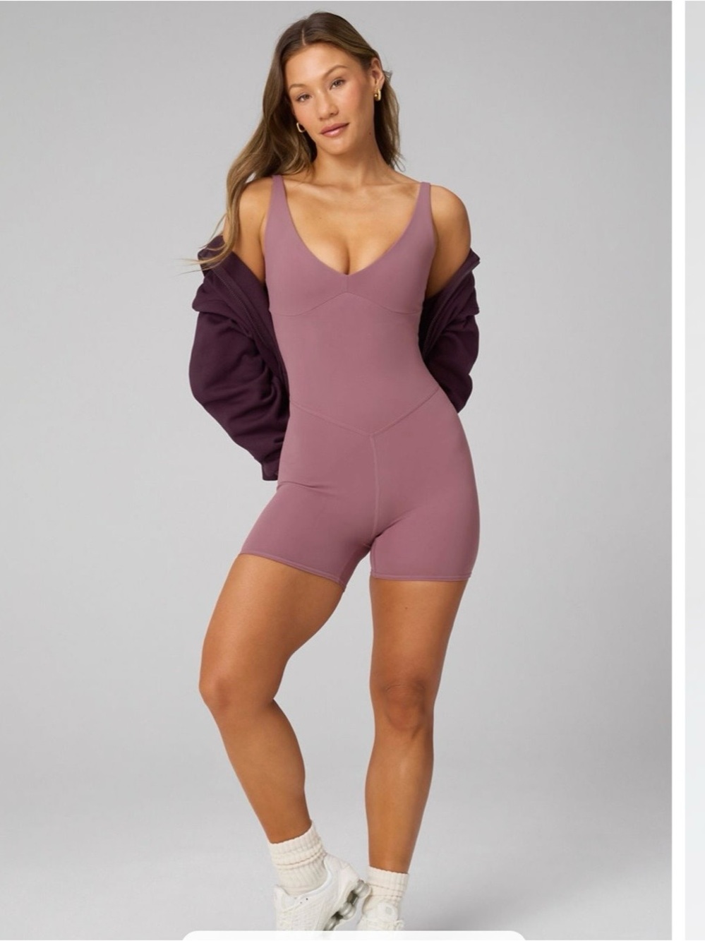 Fabletics PureLuxe TLC 4” Short Jumpsuit in Mushroom Mauve Size Small